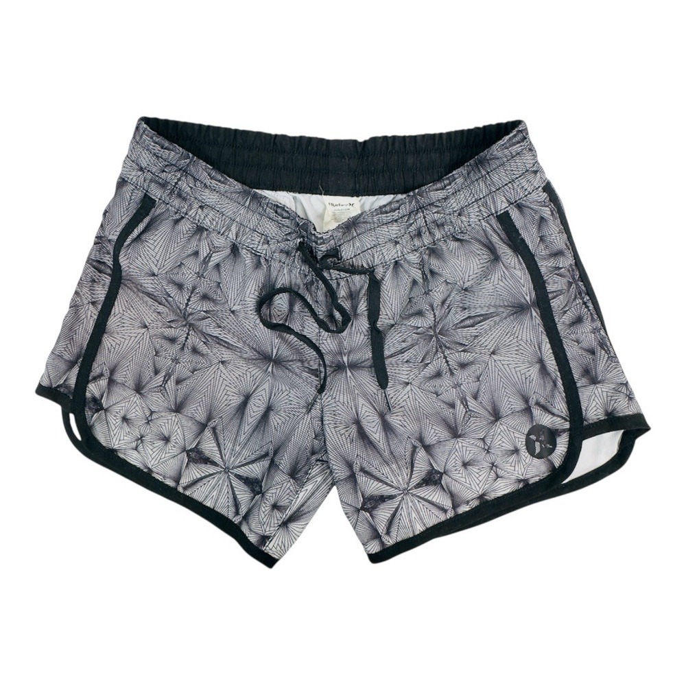Hurley XS Womens Athletic Shorts Gray Black Geometric Drawstring Recycled‎